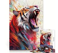 Puzzle Difficile Tigre Rugissant dans Une Palette colorée pour Adultes, 1000 pièces, pour stimuler la mémoire, apaiser et s'évader Un Cadeau spécial aux Bords tendus 38x26cm