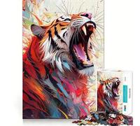Puzzle Difficile Tigre Rugissant dans Une Palette colorée pour Adultes, 1000 pièces, pour stimuler la mémoire, apaiser et s'évader Un Cadeau spécial aux Bords tendus 38x26cm