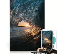 Puzzle Difficile Vagues au Coucher du Soleil pour Adultes, 1000 pièces, stimule la mémoire, Jeu apaisant, découpe de qualité supérieure, (50x75cm)