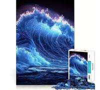 Puzzle Difficile Vagues océaniques au Clair de Lune pour Adultes, 1000 pièces, Jeu de logique Solide, Amusant et Simple, découpe de précision, Cadeau de Noël (50x75cm)