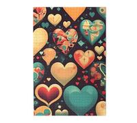 Puzzle d'images en forme de cœurs colorés. Puzzle en bois pour adultes, décoration murale unique