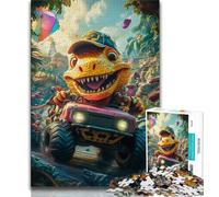 Puzzle Dinosaure Conduisant Une Voiture pour Adultes 1000 Pièces, Jeu Défiant et Jeu Familial avec Pièces Entièrement Emboîtables de Formes Aléatoires 38x52cm