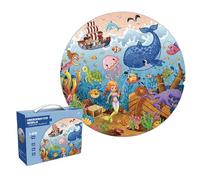 Puzzle Dinosaure Monde Circulaire - 128 Pièces, Jeu Éducatif et Coloré pour Enfants 3+, Scène Préhistorique avec Volcan
