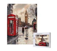 Puzzle d'intelligence en bois 38 x 52 cm, cabine téléphonique rouge Londres Street - Puzzle imprimé de 500 pièces (boîte) - Jeu éducatif pour adultes - Décoration de la maison