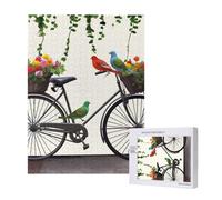 Puzzle d'intelligence en bois 38 x 52 cm, oiseaux et fleurs sur des vélos - Puzzle de 500 pièces (boîte) - Jeu éducatif pour adultes - Décoration de la maison