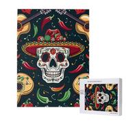 Puzzle d'intelligence en bois 38 x 52 cm, tête de mort mexicaine imprimée de 500 pièces (boîte) Jeu éducatif pour adultes, décoration de la maison