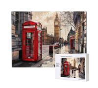 Puzzle d'intelligence en bois 52 x 38 cm, cabine téléphonique rouge Londres Street - Puzzle imprimé de 500 pièces (boîte) - Jeu éducatif pour adultes - Décoration de la maison