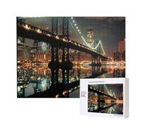 Puzzle d'intelligence en bois 52 x 38 cm, pont de Manhattan de New York imprimé nuit, 500 pièces (boîte) Jeu éducatif pour adultes, décoration de la maison