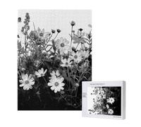 Puzzle d'intelligence en bois de 38 x 52 cm, imprimé fleurs noires et blanches, 500 pièces (boîte), jeu éducatif pour adultes, décoration de la maison