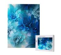 Puzzle d'intelligence en bois de 38 x 52 cm, nuances bleues ombrées imprimées de fleurs ombrées, puzzle de 500 pièces (boîte) pour adultes, décoration de la maison