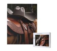 Puzzle d'intelligence en bois de 38 x 52 cm, selle de cheval avec chapeau de cowboy imprimé sauvage, 500 pièces (boîte), jeu éducatif pour adultes, décoration de la maison