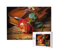 Puzzle d'intelligence en bois de 52 x 38 cm - Imprimé violon et rose - 500 pièces (boîte) - Jeu éducatif pour adultes - Décoration de la maison