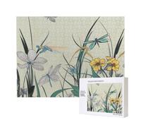 Puzzle d'intelligence en bois de 52 x 38 cm, libellules sur des fleurs et des branches - Puzzle de 500 pièces (boîte) - Jeu éducatif pour adultes - Décoration de la maison