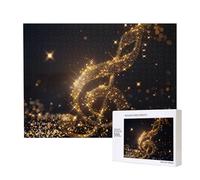 Puzzle d'intelligence en bois de 52 x 38 cm, note de musique dorée avec étoile brillante tombée, 500 pièces (boîte) jeu éducatif pour adultes, décoration de la maison