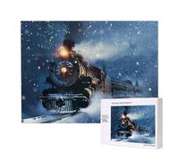 Puzzle d'intelligence en bois de 52 x 38 cm, puzzle imprimé train ferroviaire d'hiver, de Noël, de nuit de neige, de 500 pièces (boîte) - Jeu éducatif pour adultes, décoration de la maison