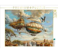 Puzzle · Dirigeables Steampunk | Au-dessus des chutes d'eau d'Afrique · 1000 pièces · Format assemblé 64 × 48 cm · CALVENDO Puzzle