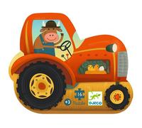 Djeco Puzzle Tracteur – 16 pièces – 25 x 25 cm – carton épais – orange – 3+