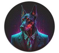 Puzzle Doberman Boss 1000 pièces pour Adultes Puzzles Ronds de 1000 pièces pour Adultes Idéal pour Les Amoureux, Cadeau Parfait pour Noël, Le Nouvel an, la Saint-Valentin 67,5 x 67,5 cm