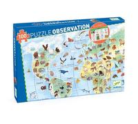 Puzzle d'observation Djeco Les animaux du monde 100 pièces avec poster et livret Multicolore