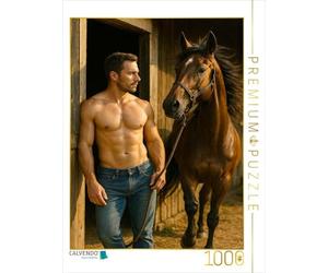 Puzzle · Dompteur d'étalon - Homme séduisant avec Cheval | 1000 pièces · Format assemblé 64 × 48 cm · CALVENDO Puzzle