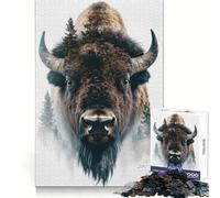 Puzzle Double Exposition Bison et forêt pour Adolescents 1000 pièces Pensée logique Évasion Tranquille Verrouillage sans Couture Cadeau de Vacances (50x75cm)
