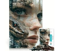 Puzzle Double Exposition Femme et Serpent 1000 pièces Jeu Stimulant Le Cerveau Ajustement Parfait Divertissement Confortable à l'intérieur pour Tous (38x26cm)