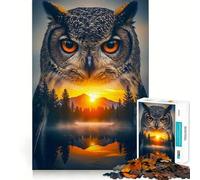 Puzzle Double Exposition Hibou et Paysage pour Adolescents, 1000 pièces, Jeu de logique Robuste, Silencieux et aux Bords Nets, Cadeau élégant (50x75cm)