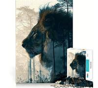 Puzzle Double Exposition Lion Sauvage 1000 pièces Jeu Stimulant Le Cerveau,Assemblage Parfait,Divertissement Confortable à l'intérieur pour Tous (38x26cm)