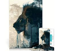 Puzzle Double Exposition Lion Sauvage 1000 pièces pour Adolescents,Jeu de réflexion,découpe Laser pour Un Assemblage Parfait,activité de Groupe relaxante en intérieur (50x75cm)