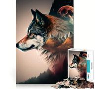 Puzzle Double Exposition Loup 1000 pièces Jeu cognitif Amusant Structure à emboîtement précise Activité de renforcement des Liens familiaux (50x75cm)