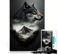 Puzzle Double Exposition Loup 1000 pièces Jeu de réflexion Pièces précises à Assemblage Parfait Activité familiale Amusante en soirée (50x75cm)