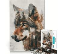 Puzzle Double Exposition Loup 1000 pièces,Jouet cognitif Amusant,pièces Parfaitement emboîtables,Cadeau d'anniversaire,Casse-tête (38x26cm)