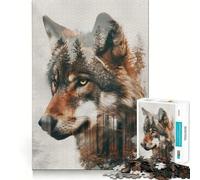 Puzzle Double Exposition Loup 1000 pièces Stimulation Cognitive Amusant Pièces nettes et sans bavures Jouet de Divertissement d'intérieur pour Les Vacances (38x52cm)