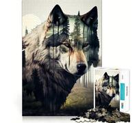Puzzle Double Exposition Loup 1000 pièces Stimulation Cognitive Amusant Pièces nettes et sans bavures Jouet de Divertissement d'intérieur pour Les fêtes (38x26cm)