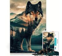 Puzzle Double Exposition Loup et Montagne 1000 pièces pour Adolescents Stimulation Cognitive Amusant Emboîtement sûr Pas de pièces Qui se détachent Une façon captivante de Passer Le Temps (50x75cm)