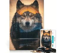 Puzzle Double Exposition Loup et Paysage 1000 pièces Entraînement Mental Amusant Pièces nettes et sans bavures Activité captivante pour des soirées tranquilles (38x52cm)
