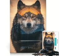 Puzzle Double Exposition Loup et Paysage 1000 pièces pour Adolescents,Jeu de réflexion,découpe Laser pour Un Assemblage Parfait,activité de Groupe relaxante en intérieur (50x75cm)