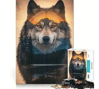 Puzzle Double Exposition Loup et Paysage 1000 pièces Stimulation Cognitive Amusant Pièces nettes et sans bavures Jouet de Divertissement d'intérieur pour Les Vacances (38x26cm)