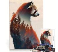 Puzzle Double Exposition Panda Roux, 1000 pièces, défi Mental, Jeu de réflexion, détente, découpe précise, Cadeau mémorable (38x26cm)