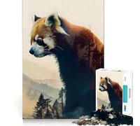Puzzle Double Exposition Panda Roux 1000 pièces pour Adolescents Renforce la mémoire, apaise et détend, Bords Lisses, (50x75cm)