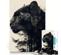 Puzzle Double Exposition Panthère 1000 pièces pour Adultes et Adolescents, Jeu cérébral, Divertissement paisible, Bords Nets, Cadeau mémorable (38x26cm)