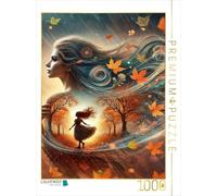 Puzzle · Double Exposition Silhouette d'une Femme et de Son Enfant | intérieur dans le vent d'automne · Le portrait raconte une… · 1000 pièces · Format assemblé 64 × 48 cm · CALVENDO Puzzle