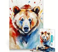 Puzzle d'ours Peint à l'aquarelle,1000 pièces,Jeu de Concentration mentale,sans Espace,Design ajusté,défi cérébral interactif pour la Maison (50x75cm)