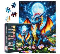 Puzzle Dragon 1000 pièces pour adultes - Dragon Cubs is Under The Full Moon - Puzzle amusant - Défi impossible pour adultes - 71,1 x 50,8 cm