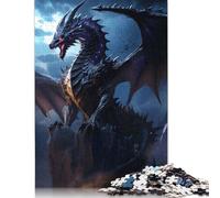 Puzzle Dragon Ancien Noir 1000 Pièces Puzzles en Bois Puzzle en Bois pour Adultes Cadeaux de Noël pour Adultes 1000pcs (75x50cm)