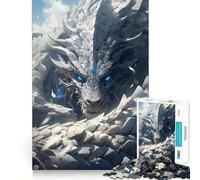 Puzzle Dragon Blanc aux Yeux Bleus 1000 Pièces Jeu de Réflexion Assemblage Stable Pièces Fixes Passe-Temps Idéal pour Les Longs Week-Ends (38x52cm)