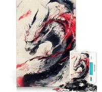Puzzle Dragon Blanc avec Accents Rouges 1000 Pièces Jeu de Concentration Mentale Conception Stricte sans Espace Défi Cérébral Interactif pour la Maison (38x26cm)