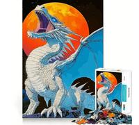 Puzzle Dragon Blanc Rugissant à la Lune pour Adultes 1000 Pièces Jeu de Mémoire Découpe Fine Finition Premium Un Passe-Temps Captivant (38x52cm)