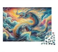 Puzzle Dragon Château 1000 Pièces pour Adultes Dragon Chinois Tempête Vagues Difficile Premium Épais Robuste Vibrant Anti-Stress Déco Famille 52x38cm