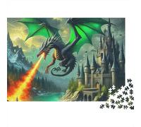 Puzzle Dragon Château Bête de Feu 1000 Pièces Carton Finition Mate Premium Encadrable Activité Art à Groupe pour Couples Adultes Passionnés 52x38cm/1000 pièces